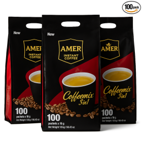 AMER 3 in 1 Instant Coffee — Roasted Ground Coffee Blend w/Non-dairy Creamer and Sugar — Instant Vietnamese Coffee-100 Packets(3 Bags)